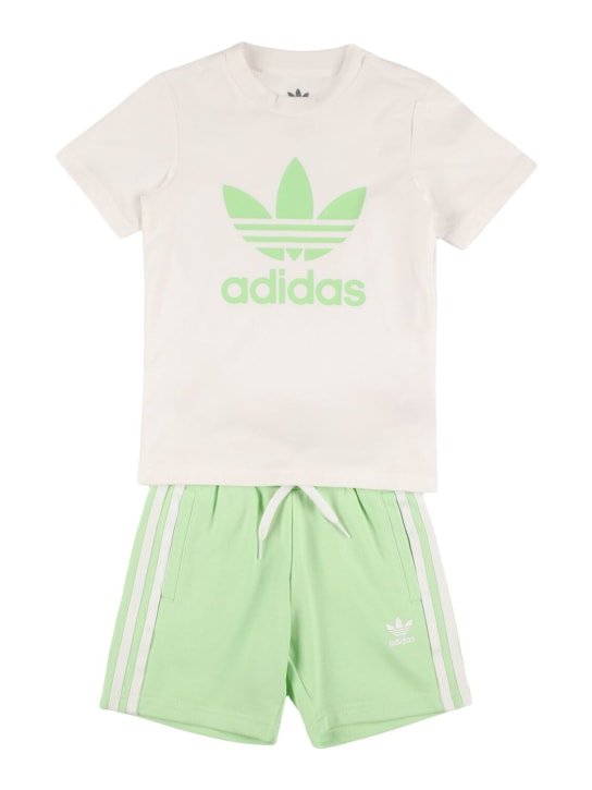 adidas Originals: T-shirt & short en coton imprimé logo - Vert Clair - kids-girls_0 | Luisa Via Roma