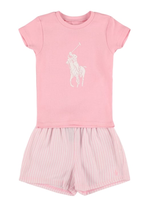 Ralph Lauren: Cotton jersey t-shirt & shorts - Pink/White - kids-girls_0 | Luisa Via Roma