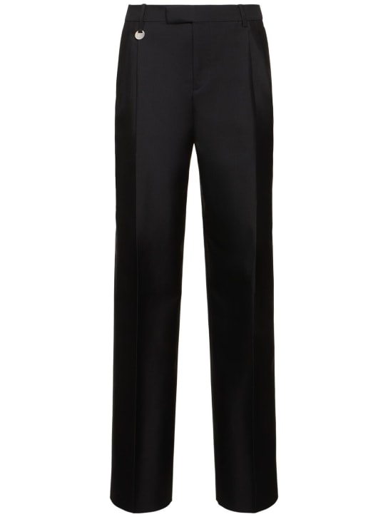 Burberry: Tailored wool & silk wide pants - Black - women_0 | Luisa Via Roma