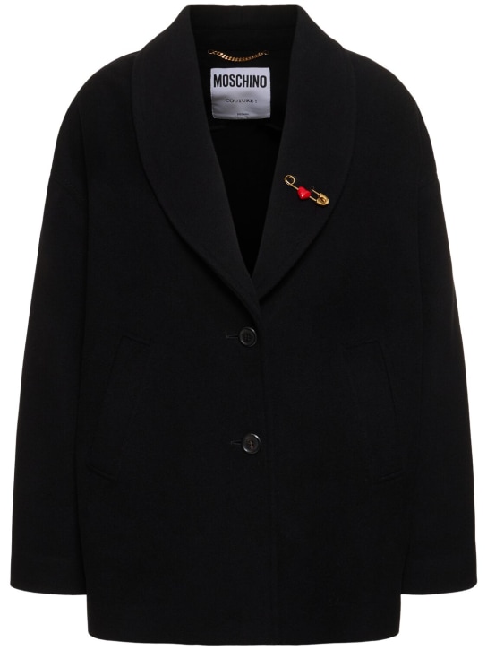 Moschino: 羊毛混纺短款大衣 - 黑色 - women_0 | Luisa Via Roma