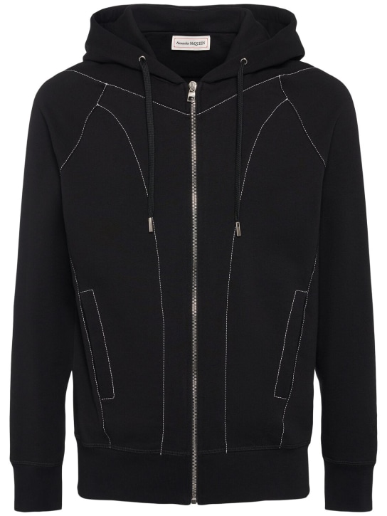 Alexander McQueen: Cotton loopback zip-up hoodie - Siyah - men_0 | Luisa Via Roma