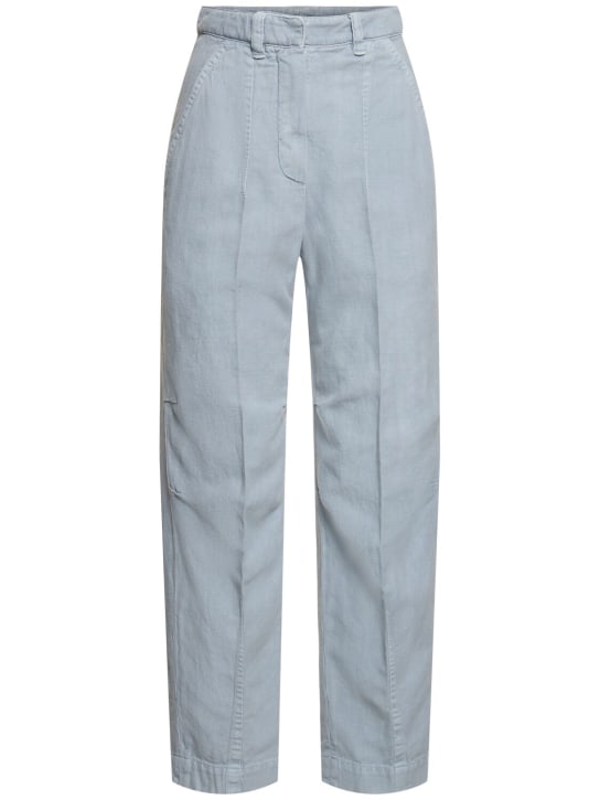 Brunello Cucinelli: Pantalones anchos de algodón y lino - Azul Claro - women_0 | Luisa Via Roma