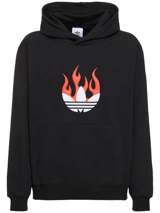 adidas Originals: Flames cotton hoodie - Black - men_0 | Luisa Via Roma