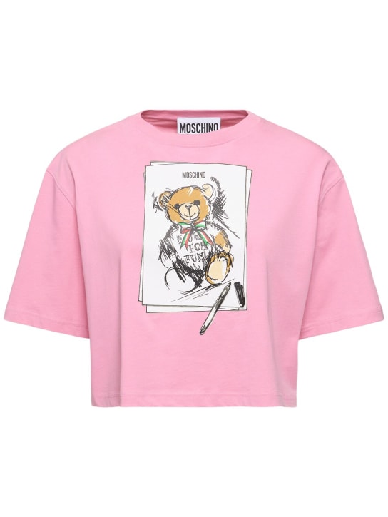 Moschino: コットンジャージークロップドTシャツ - ピンク - women_0 | Luisa Via Roma