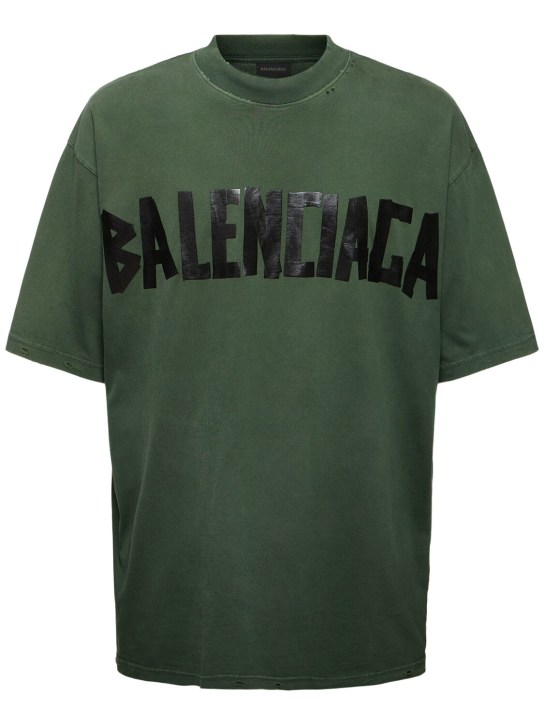 Balenciaga: Logo复古棉质T恤 - 深绿色 - men_0 | Luisa Via Roma