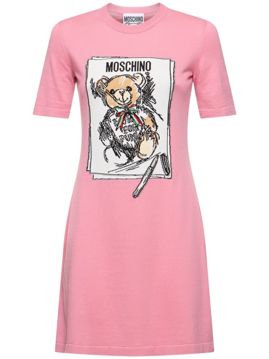 Moschino: 印花棉质针织短袖迷你连衣裙 - 粉色 - women_0 | Luisa Via Roma