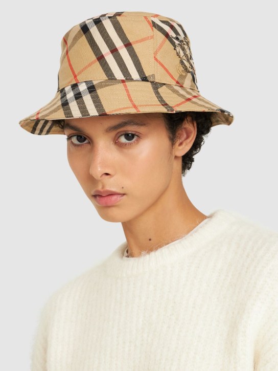 Burberry: Bias printed cotton blend bucket hat - Sand - women_1 | Luisa Via Roma