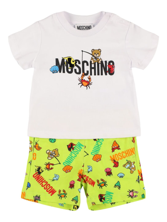 Moschino: T-shirt en jersey de coton & short - Vert Citron - kids-boys_0 | Luisa Via Roma