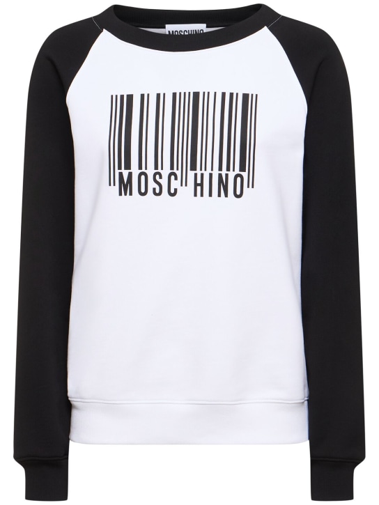 Moschino: Sudadera de jersey de algodón - Blanco/Negro - women_0 | Luisa Via Roma