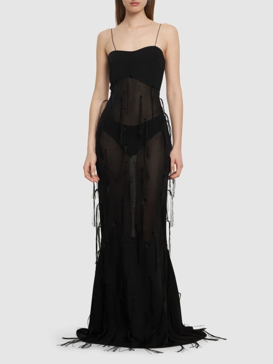 Jacquemus: La Robe Fino embroidered mesh long dress - Siyah - women_1 | Luisa Via Roma