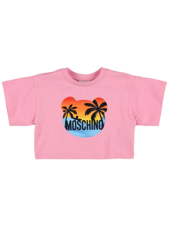 Moschino: 棉质平纹针织短款T恤 - Sweet Pink - kids-girls_0 | Luisa Via Roma