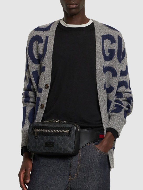 Gucci: GG Supreme canvas belt bag - Black - men_1 | Luisa Via Roma