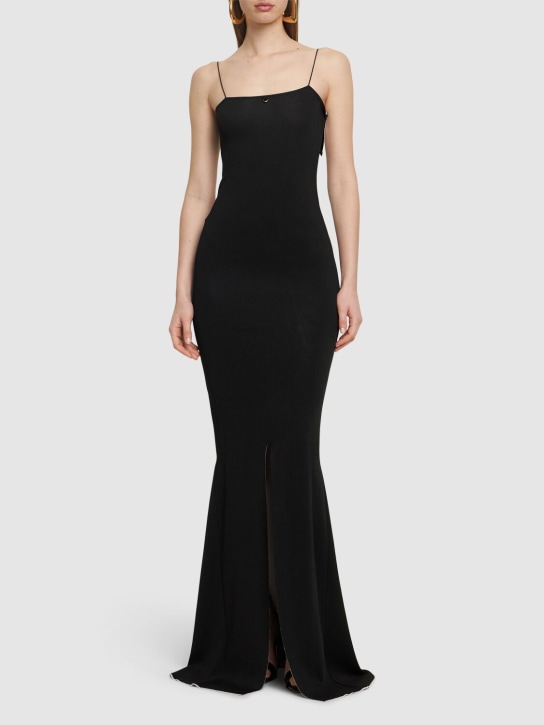 Jacquemus: La Robe Aro knit long dress - Siyah/Beyaz - women_1 | Luisa Via Roma