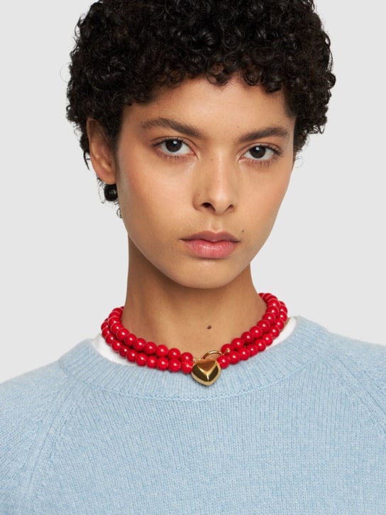 Timeless Pearly: Faux pearl heart necklace - Red/Gold - women_1 | Luisa Via Roma