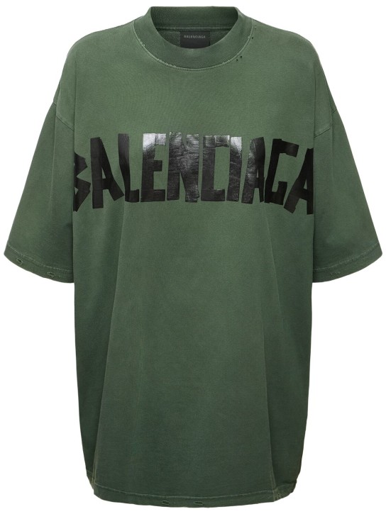 Balenciaga: Camiseta de algodón con logo - Verde Oscuro - women_0 | Luisa Via Roma