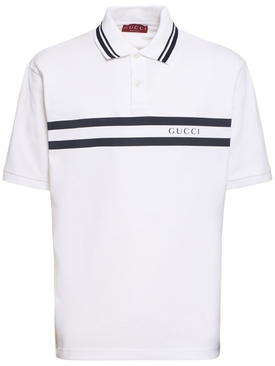 Gucci: Polo en piqué de coton stretch à logo - Blanc - men_0 | Luisa Via Roma