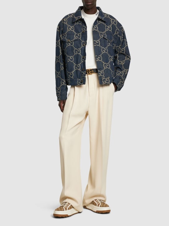 Gucci: GG jacquard denim jacket - Blue/Ivory - men_1 | Luisa Via Roma