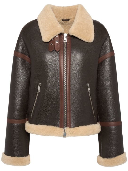 AMI Paris: Shearling zipped jacket - Brown - women_0 | Luisa Via Roma