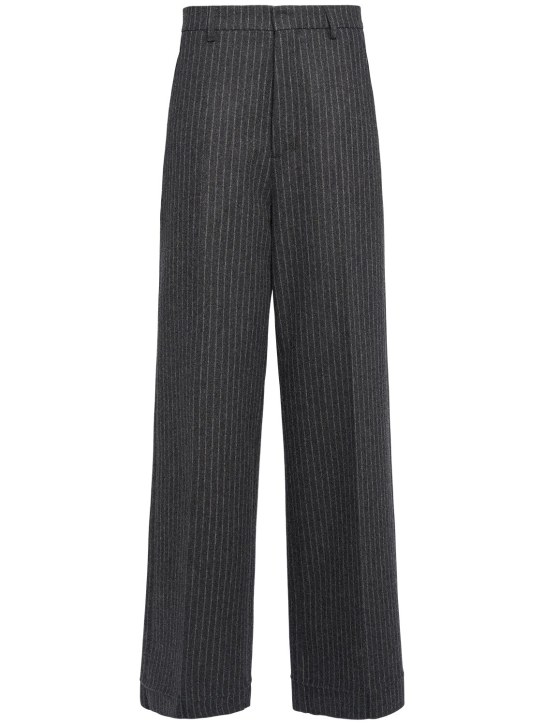 AMI Paris: Pantalones anchos de lana con cintura alta - Gris - women_0 | Luisa Via Roma