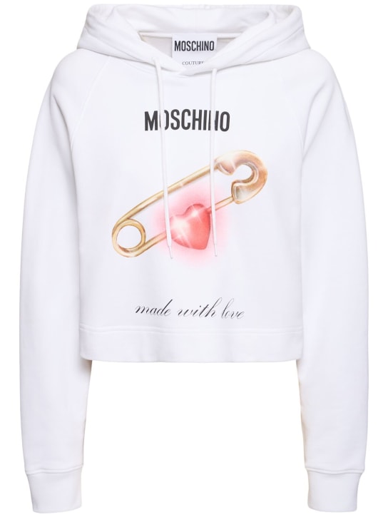 Moschino: Printed cotton jersey hooded sweatshirt - White - women_0 | Luisa Via Roma