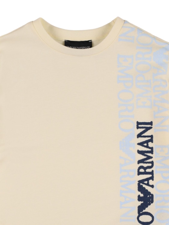 Emporio Armani: Logo print cotton jersey t-shirt - Beige - kids-boys_1 | Luisa Via Roma