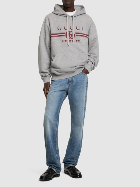 Gucci: Sudadera de jersey de algodón con logo y capucha - Gris - men_1 | Luisa Via Roma