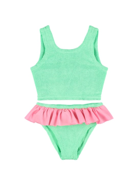 Hunza G: Seersucker bikini set w/ ruffles - Lime/Rosa - kids-girls_0 | Luisa Via Roma