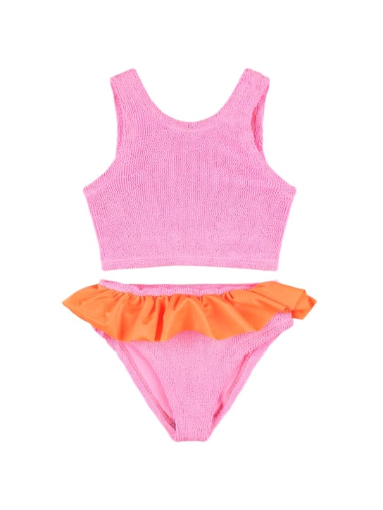 Hunza G: Bikini aus Seersucker mit Rüschen - Pink/Orange - kids-girls_0 | Luisa Via Roma