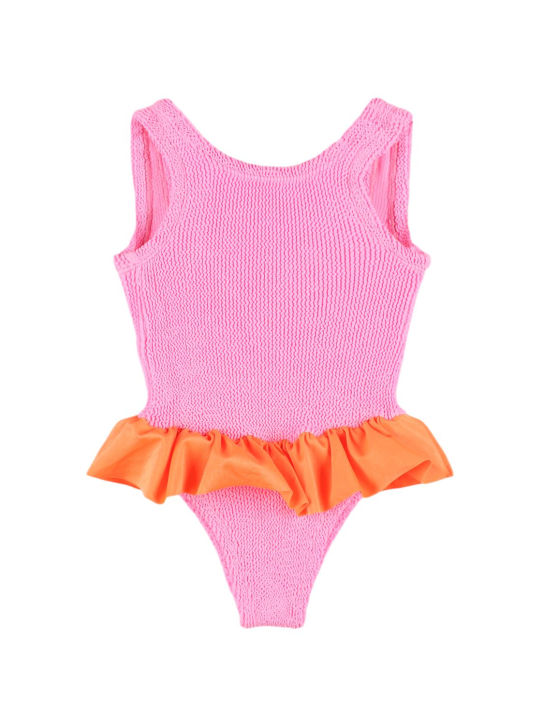 Hunza G: 시어서커 러플 원피스 수영복 - 핑크/오렌지 - kids-girls_0 | Luisa Via Roma