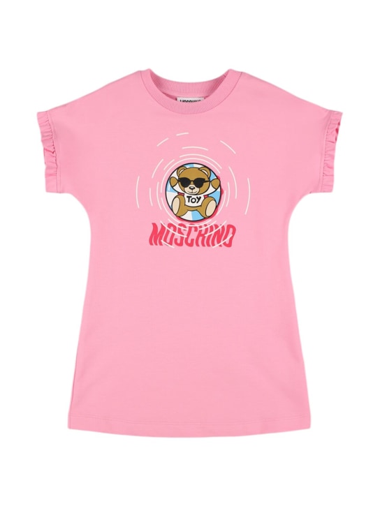 Moschino: Vestito in jersey di cotone stampato - Sweet Pink - kids-girls_0 | Luisa Via Roma