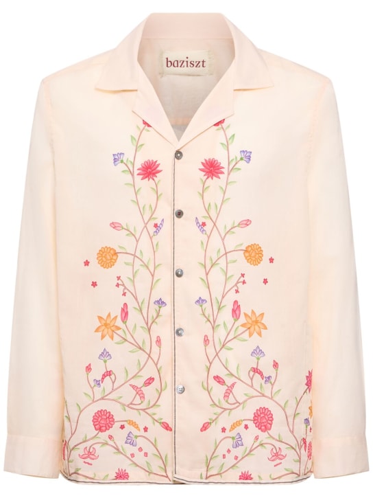 Baziszt: Flower embroidered cotton shirt - Beige - men_0 | Luisa Via Roma
