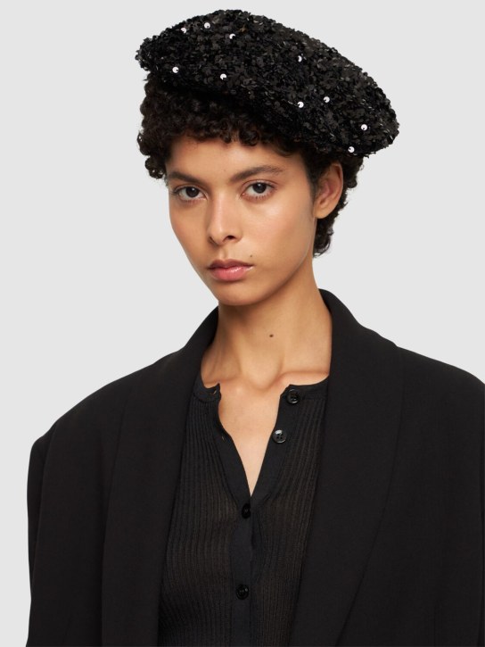 Giorgio Armani: Lady velvet hat w/ sequins - Siyah - women_1 | Luisa Via Roma