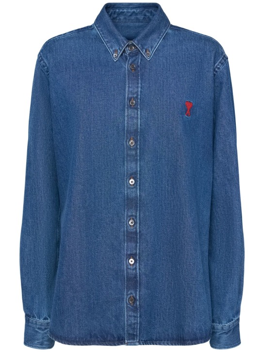 AMI Paris: Logo cotton denim shirt - women_0 | Luisa Via Roma
