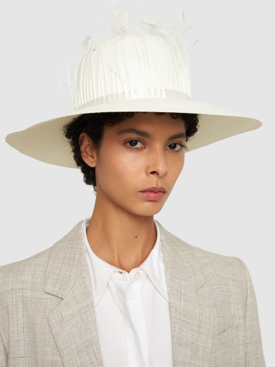 Borsalino: Violet fine embellished straw panama hat - Beyaz - women_1 | Luisa Via Roma