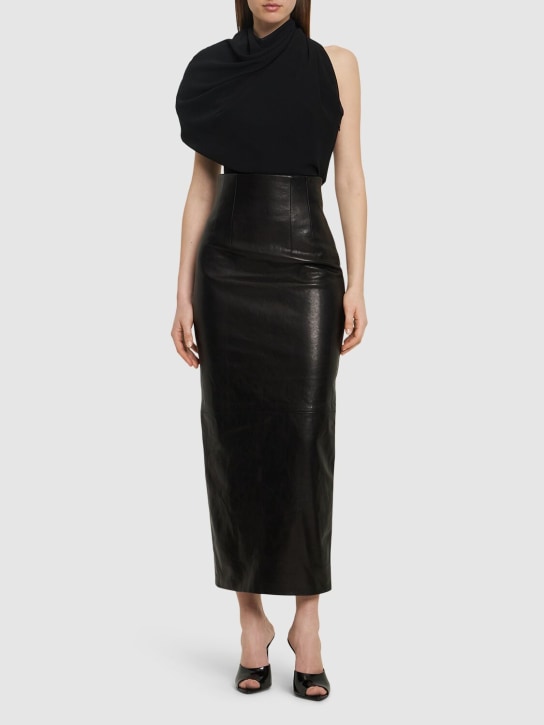 Khaite: Loxley leather midi skirt - Black - women_1 | Luisa Via Roma