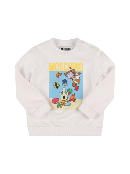 Moschino: Sweat-shirt en coton imprimé à col rond - Blanc - kids-girls_0 | Luisa Via Roma