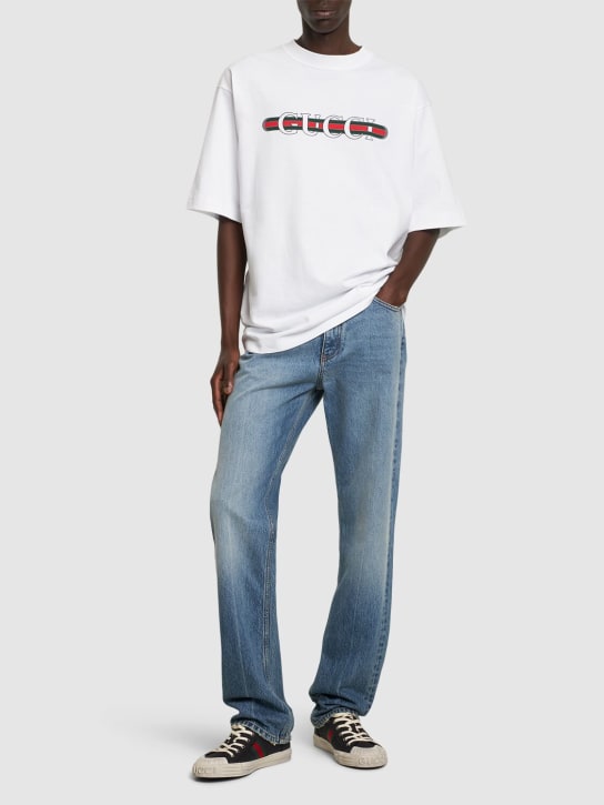 Gucci: T-shirt en coton épais détail logo - Blanc - men_1 | Luisa Via Roma