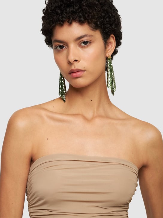 Rabanne: Draped chainmail pendant earrings - Green - women_1 | Luisa Via Roma