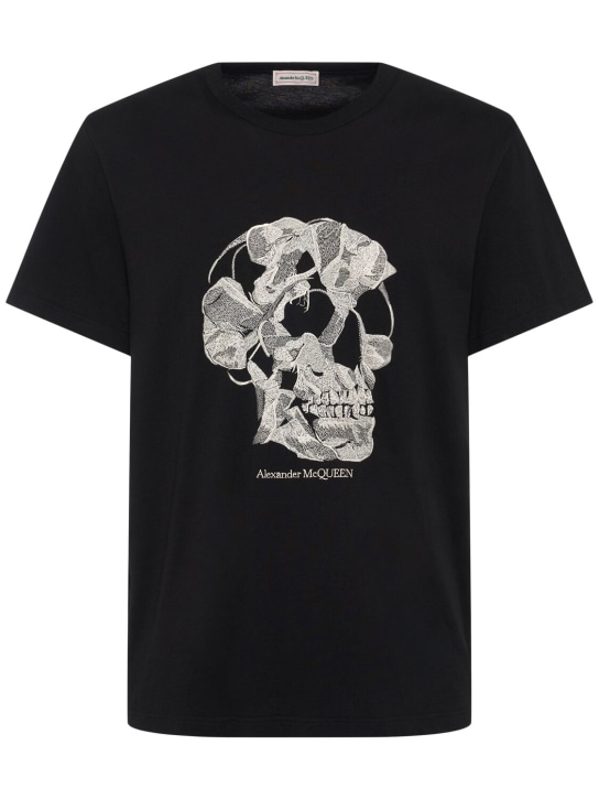 Alexander McQueen: 스컬 프린트 코튼 티셔츠 - 블랙 - men_0 | Luisa Via Roma
