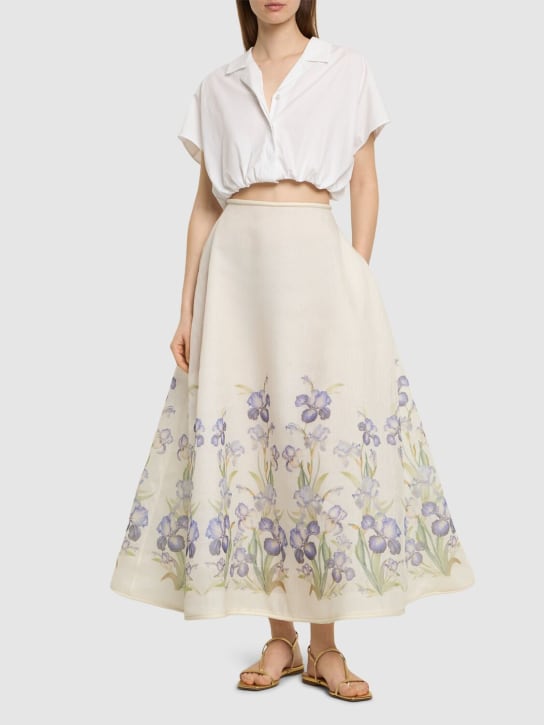 Zimmermann: Natura print silk & linen midi skirt - Multi Ivory - women_1 | Luisa Via Roma
