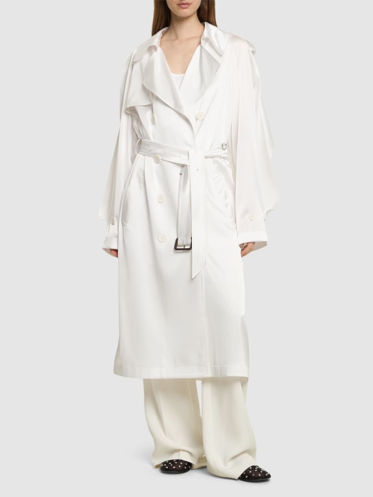 Alexandre Vauthier: Belted satin trench coat - Beyaz - women_1 | Luisa Via Roma