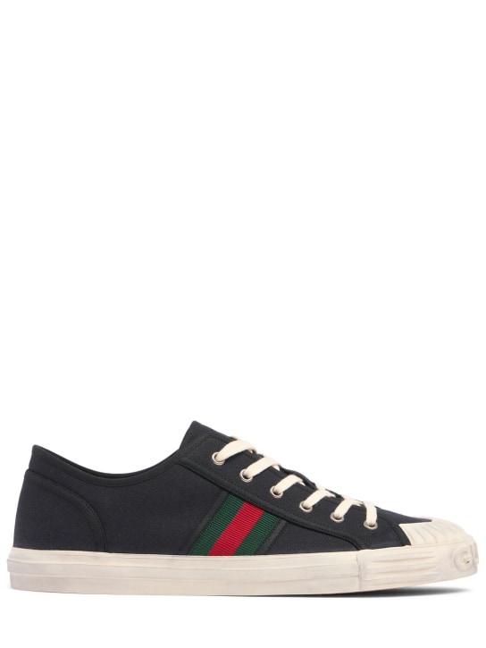 Gucci: Julio canvas web sneakers - Black/Green/Red - men_0 | Luisa Via Roma
