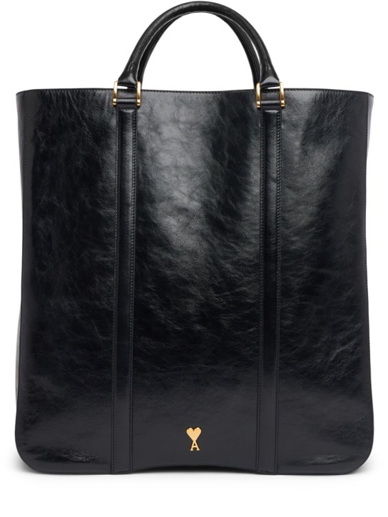 AMI Paris: N/S Paris Paris shiny leather tote bag - Black - women_0 | Luisa Via Roma