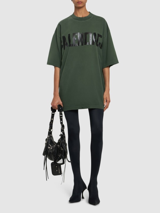 Balenciaga: T-shirt in cotone vintage con logo - Verde Scuro - women_1 | Luisa Via Roma