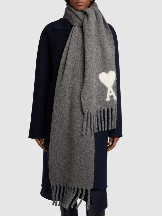 AMI Paris: ADC oversize alpaca blend scarf - Dark Grey - women_1 | Luisa Via Roma