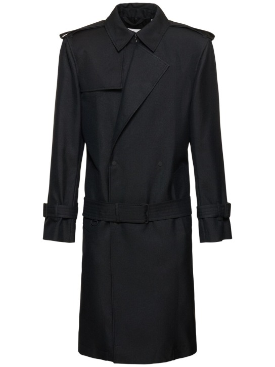 Burberry: Trench-coat en soie à double boutonnage - Noir - men_0 | Luisa Via Roma
