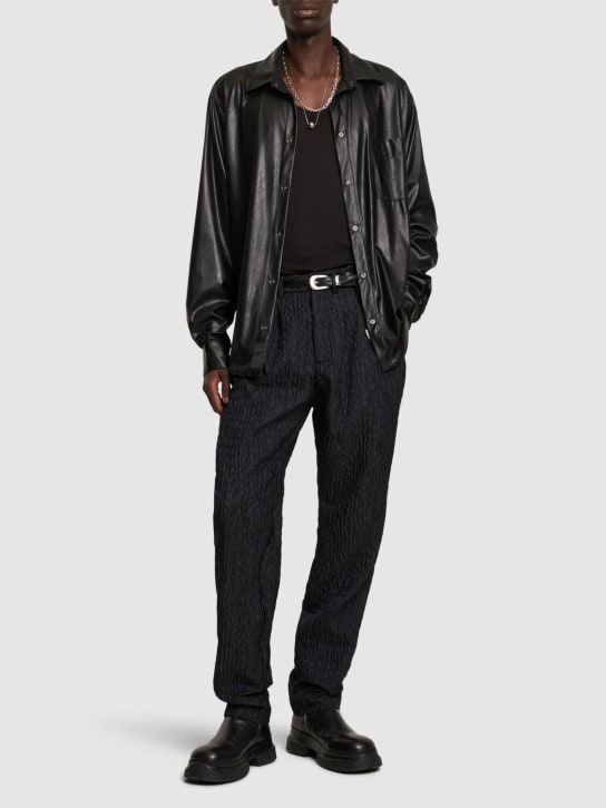 4SDesigns: Faux leather shirt - Siyah - men_1 | Luisa Via Roma