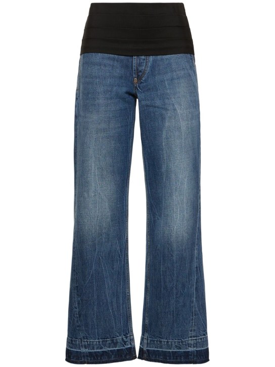 Stella McCartney: Jeans aus Baumwolldenim und Stoff mit weitem Bein - Blau /Schwarz - women_0 | Luisa Via Roma