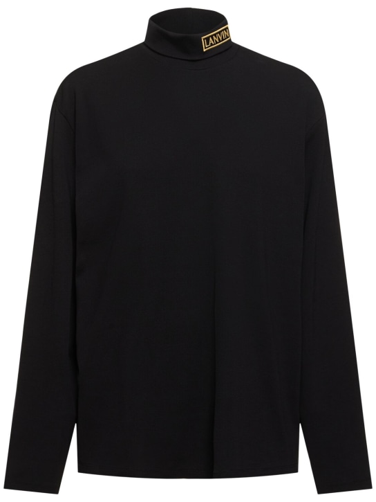 Lanvin: Camiseta de jersey con cuello alto y manga larga - Negro - women_0 | Luisa Via Roma