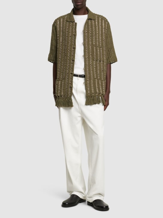Baziszt: Camicia in cotone crochet - Khaki - men_1 | Luisa Via Roma